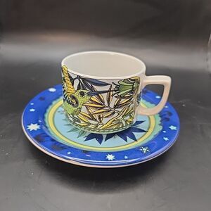 Bopla Cup & Saucer Set Blue Yellow Turquoise Eggs Birds Porcelain Modern Art